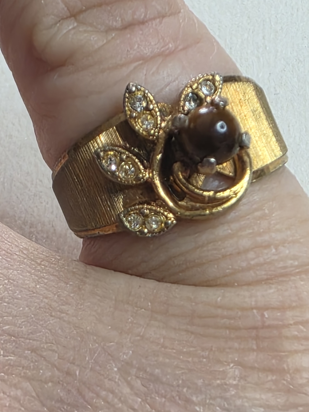Vintage Tiger Eye Cabochon Ring 18KT HGF Wide Band Statement Brown Size 8 - Picture 2 of 8